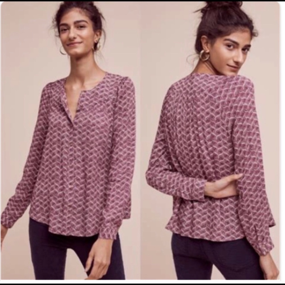Anthropologie Maeve Orli Bibbed Button down blouse
